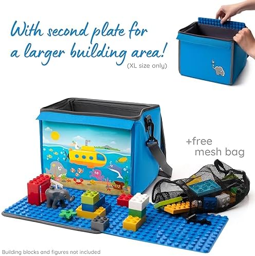 fantifant Building Block Bag with Fold-Out Building Plate Suitable for Building Blocks of Many Brands