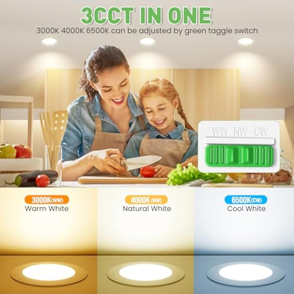 ALUSSO LED Downlights Ceiling Dimmable 8W 850LM IP44 Recessed Ceiling Lights, 3CCT 3000K Warm 4000K Neutral 6500K Cool Adjustable Bathroom Spotlights, White, 6 Pack