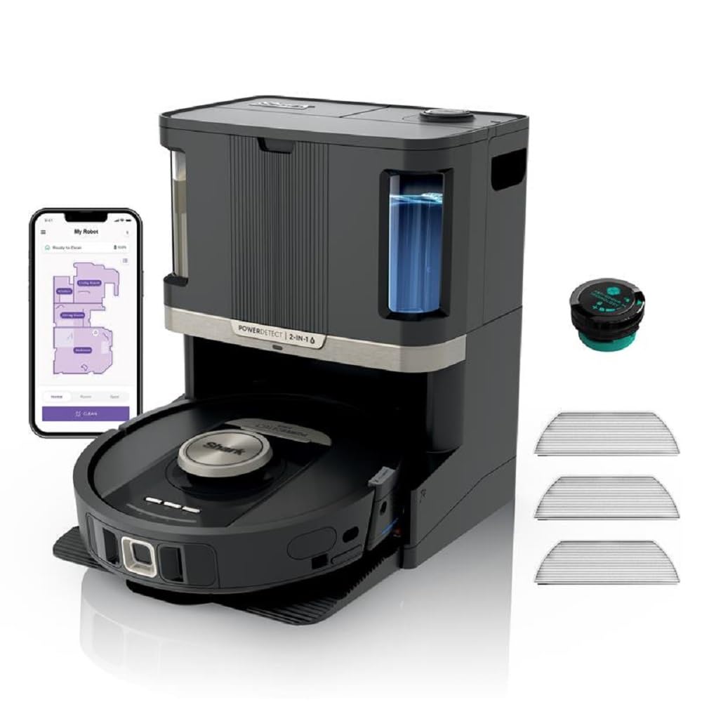 Shark PowerDetect 2-in-1 Robot Vacuum & Mop, NeverTouch Pro 60-Day Self Empty, Self-Refill and Self-Clean Robot Vacuum with 3D & LiDAR Navigation, NeverStuck Obstacle Bypass, WiFi/App White