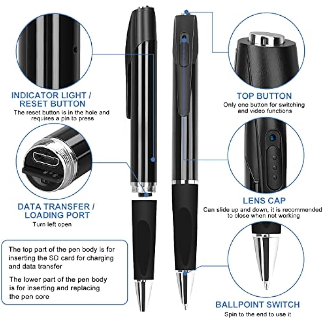 FINSUI Spy Cameras Pen 1080P Hidden Cameras Mini Portable Pocket Cam Covert Camera with 32GB SD Card Secret Camera with Video Recording Photo Taking for Home Business Conference