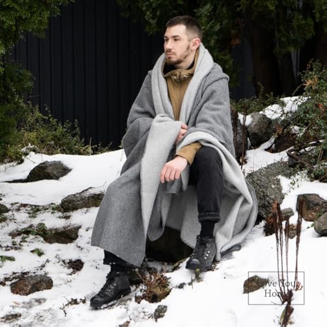 LYHome Travel Blanket - Extra Warm Picnic Throw, Bed Camping Outdoor Wool Blankets, Cozy Soft Throws, Military Army and Garden Outside Use (59x84 in | 150x215 cm | Light Gray - Gray Double-sided)