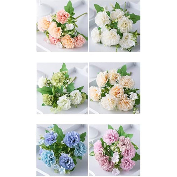 3 Bunches Artificial Silk Flower Carnations,12 Inch Bouquet and Green Leaf for Photo Props Home Party,Home Decoration Bridal Wedding Festival Decoration with 13 Per Bunch Flower (White)