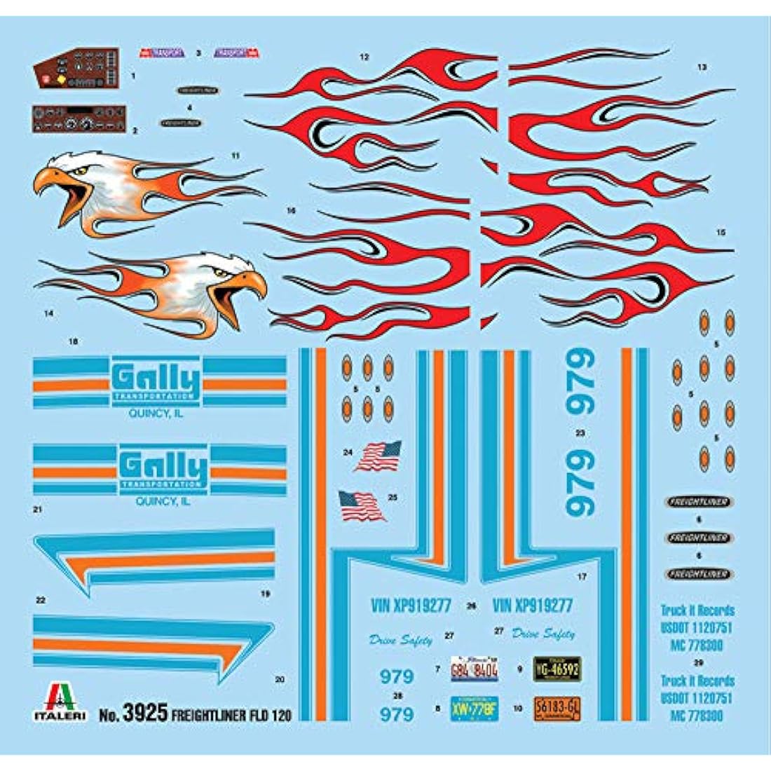ITALERI 3925S 1:24 Freightliner FLD 120 (Classic), Stand Model Making, Crafts, Hobby, Gluing, Plastic Construction Kit, Unvarnished
