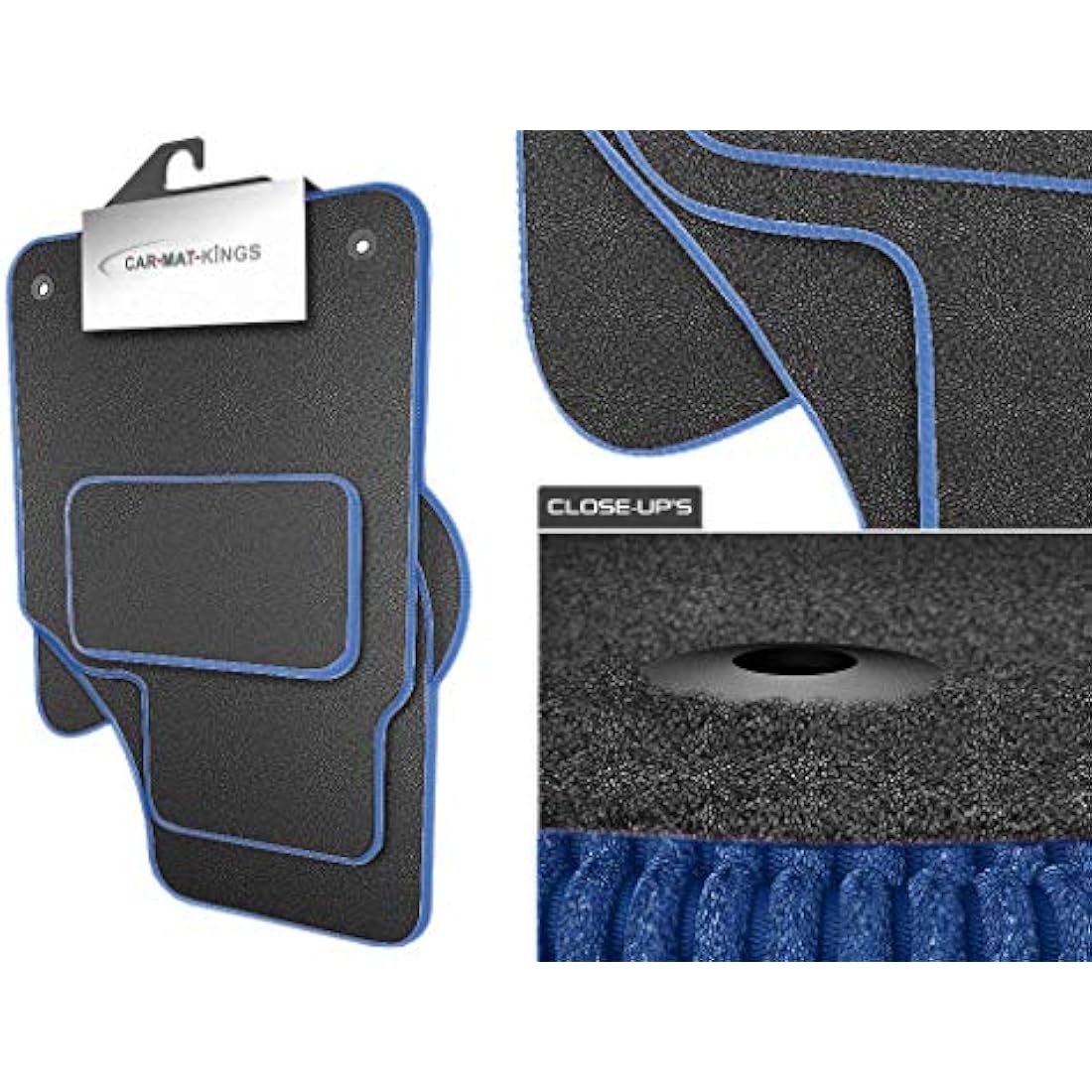 (D9:CT65) 4 Piece Ford (2011-2018) Fiesta (MK7) Vehicle Specific Car Mat Set Grey Carpet Blue Trim