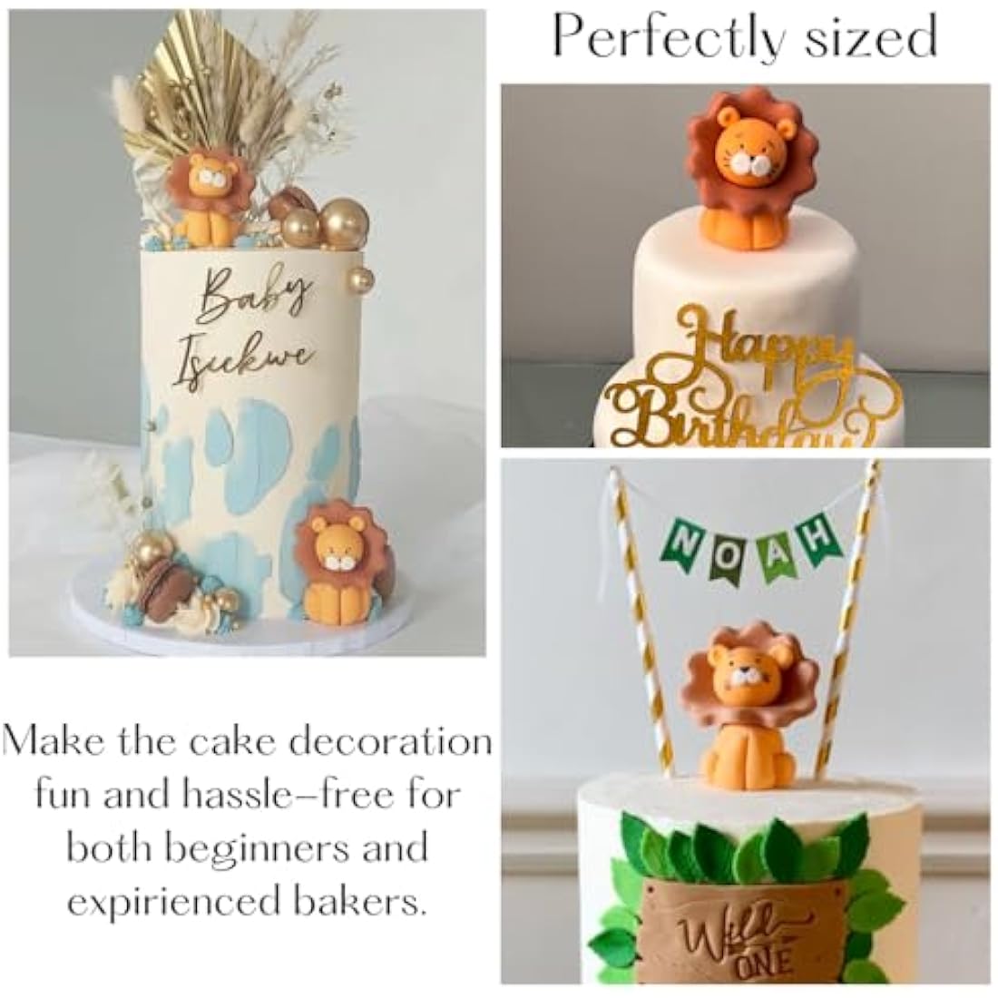 Edible Lion Cake Toppers-3D Sugar Fondant Animal Figure-Kids Birthday Decorations- Handmade Present
