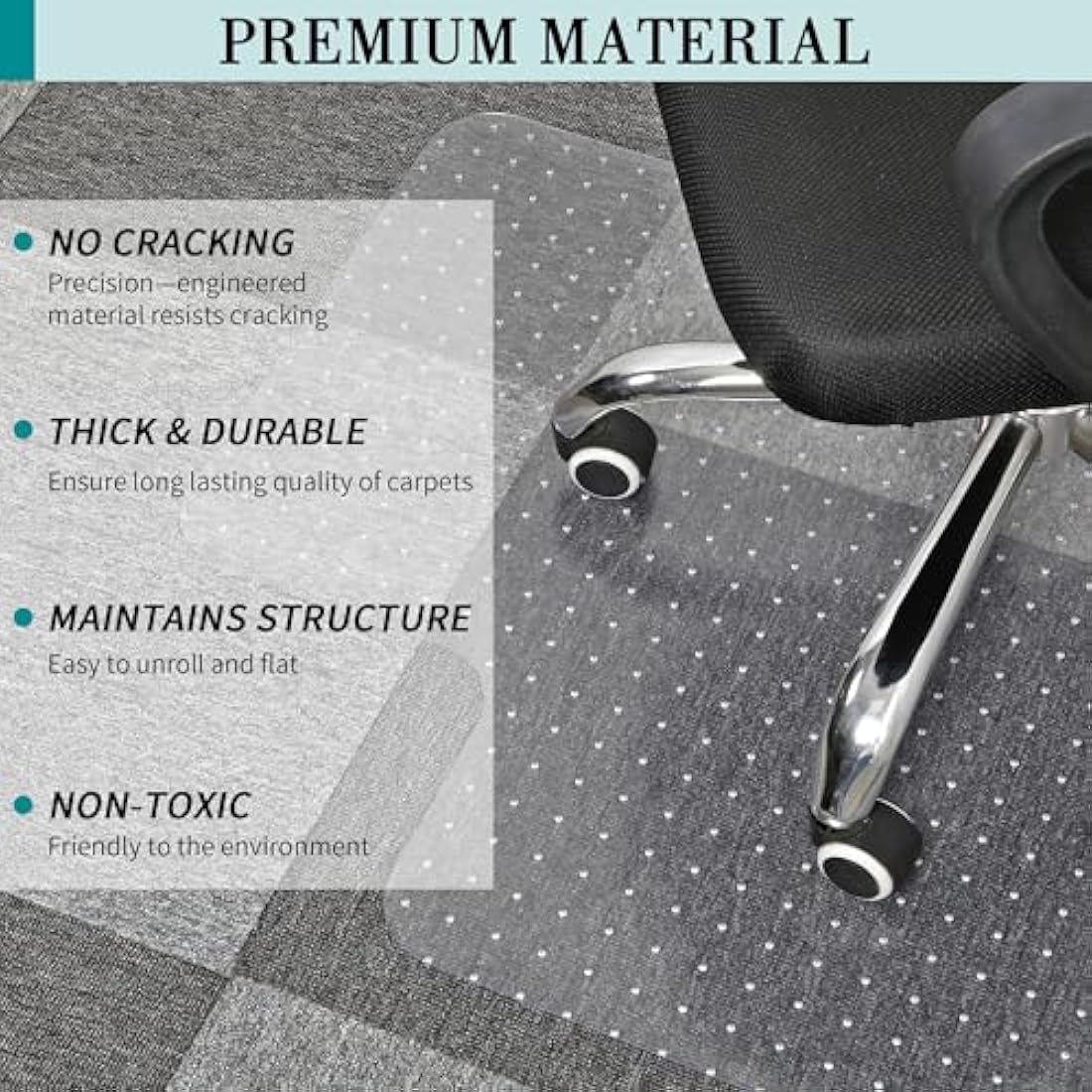 BesWin Office Chair Mat for Carpet, 90 x 120 cm Transparent Plastic Carpet Protector for Low Pile Carpets, 2.2mm Thick Non-Slip Desk Chair Mat for Carpeted Floors, Easy Glide and Flat Without Curling