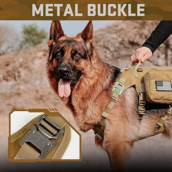 Forestpaw Tactical Dog Vest Harness & Military Dog Collar w/ Bungee Leash Set - No Pull Control - Backpack - Coyote Brown M/L