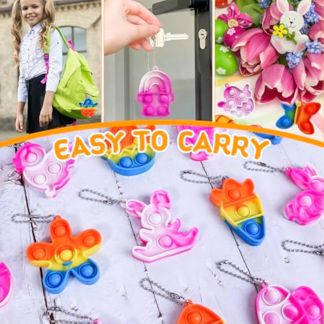 Amyang 24Pcs Easter Pop Fidget Toys, Mini Easter Simple Pop Fidget Toys for Kids Boys Girls Toddlers Easter Basket Stuffers Gifts Egg Fillers Party Favors