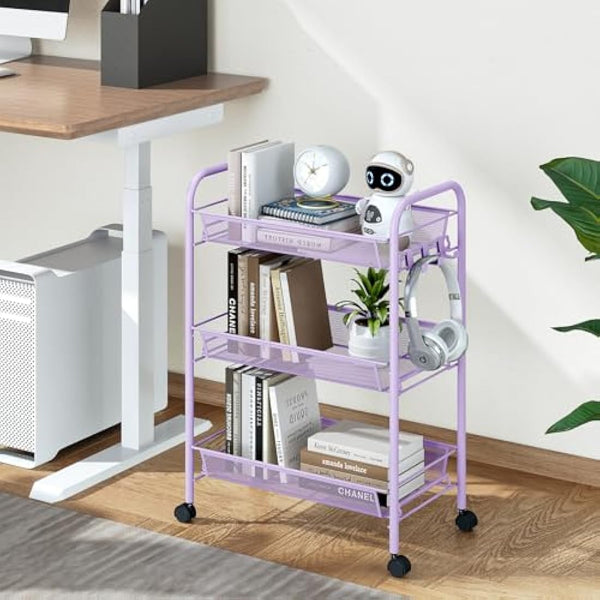 APEXCHASER 3-Tier Rolling Cart,Easy Assemble Mobile Storage Trolley On Wheels,Slide Out Utility Cart Shelving Units Kitchen Bathroom Laundry Room