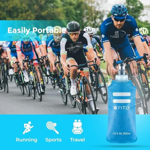 FITLY Soft Water Bottle | Shrink As You Drink Soft Flask for Hydration Pack | Folding Water Bottle Ideal for Running, Hiking, Cycling, Climbing & Rigorous Activity