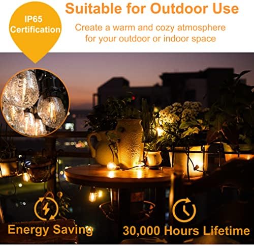 ZOTOYI Outdoor Garden String Lights Mains Powered 100FT/30m, Waterproof IP65 Festoon Lights Outdoor with 30+2 LED Shatterproof Bulbs for Outside Terrace Patio Party Wedding Yard, 2700K Warm White