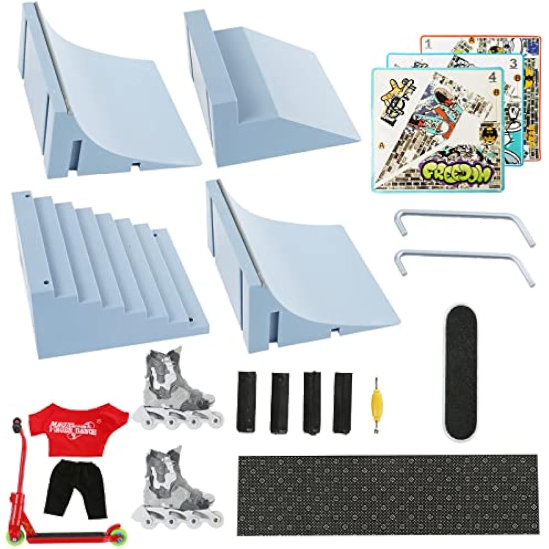 HIHOBDAY 4Pcs Skate Park Kit Ramp Parts for Finger Skateboard Park Kit Part Training Props with Finger Skateboards Skates and Scooters(blue)