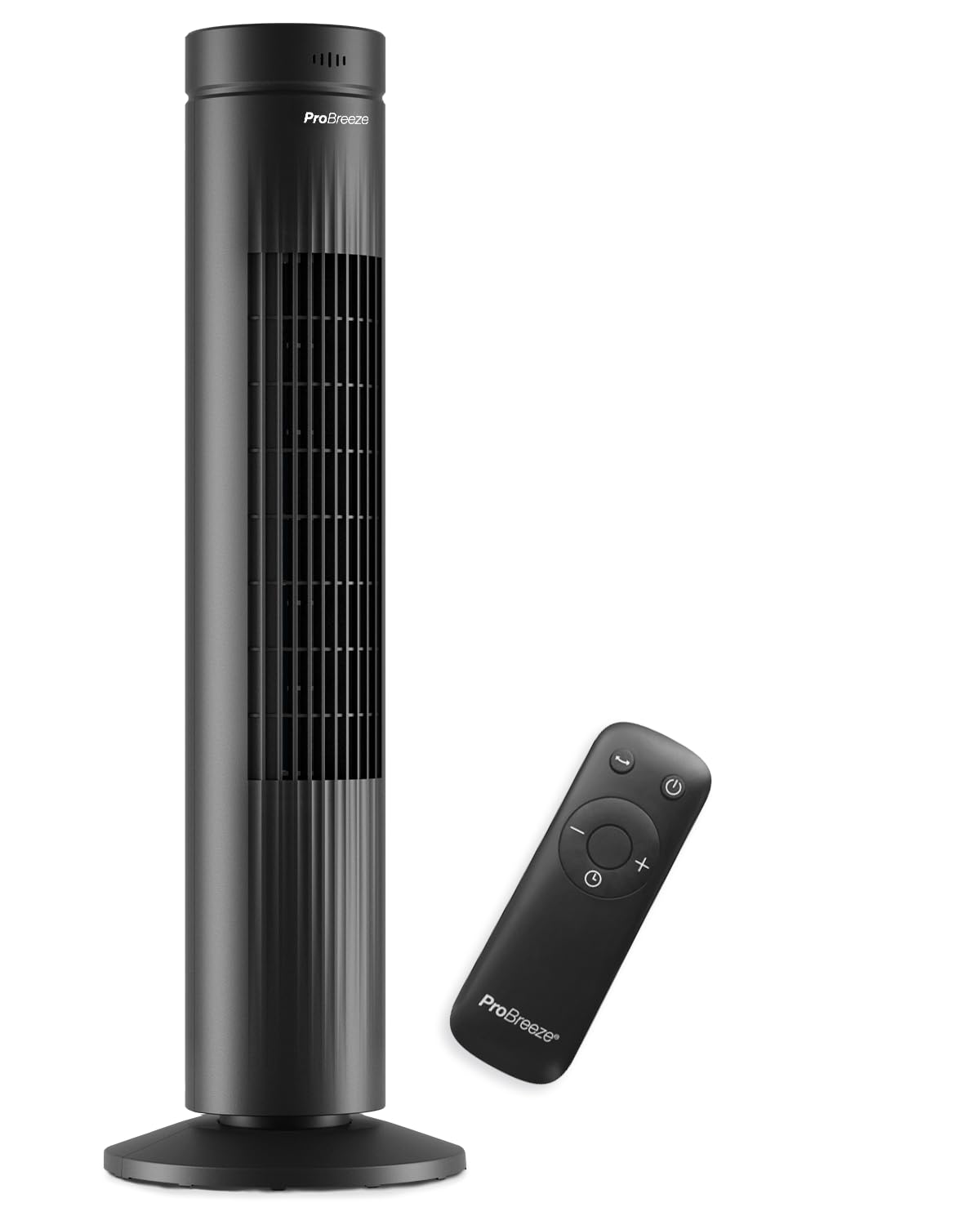 Pro Breeze Bladeless Tower Fan Quiet & Portable with Remote Control, 90° Oscillation, 15h Timer, 4 Modes, 3 Speeds - Powerful Electric 45W Motor Standing Air Circulator for Bedroom & Office
