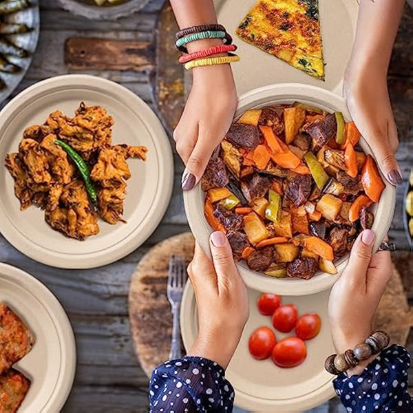 greensight Rigid Disposable Paper Plates Brown 10 inch 150 Pack Eco-Friendly, Sugarcane Strong Heavy Duty Large Compostable Dishes Tray for Party BBQ