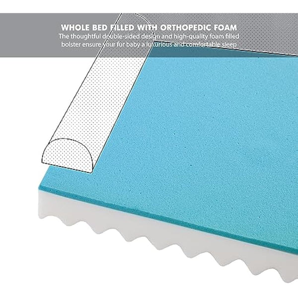 Codi Medium Memory Foam Layer Dog Bed, Washable Orthopedic Dogs Beds Couch with Removable Zipper Cover, Waterproof Pet Sofa with U-Shape Bolster, Grey, 71x58x(7.5+8.9) cm