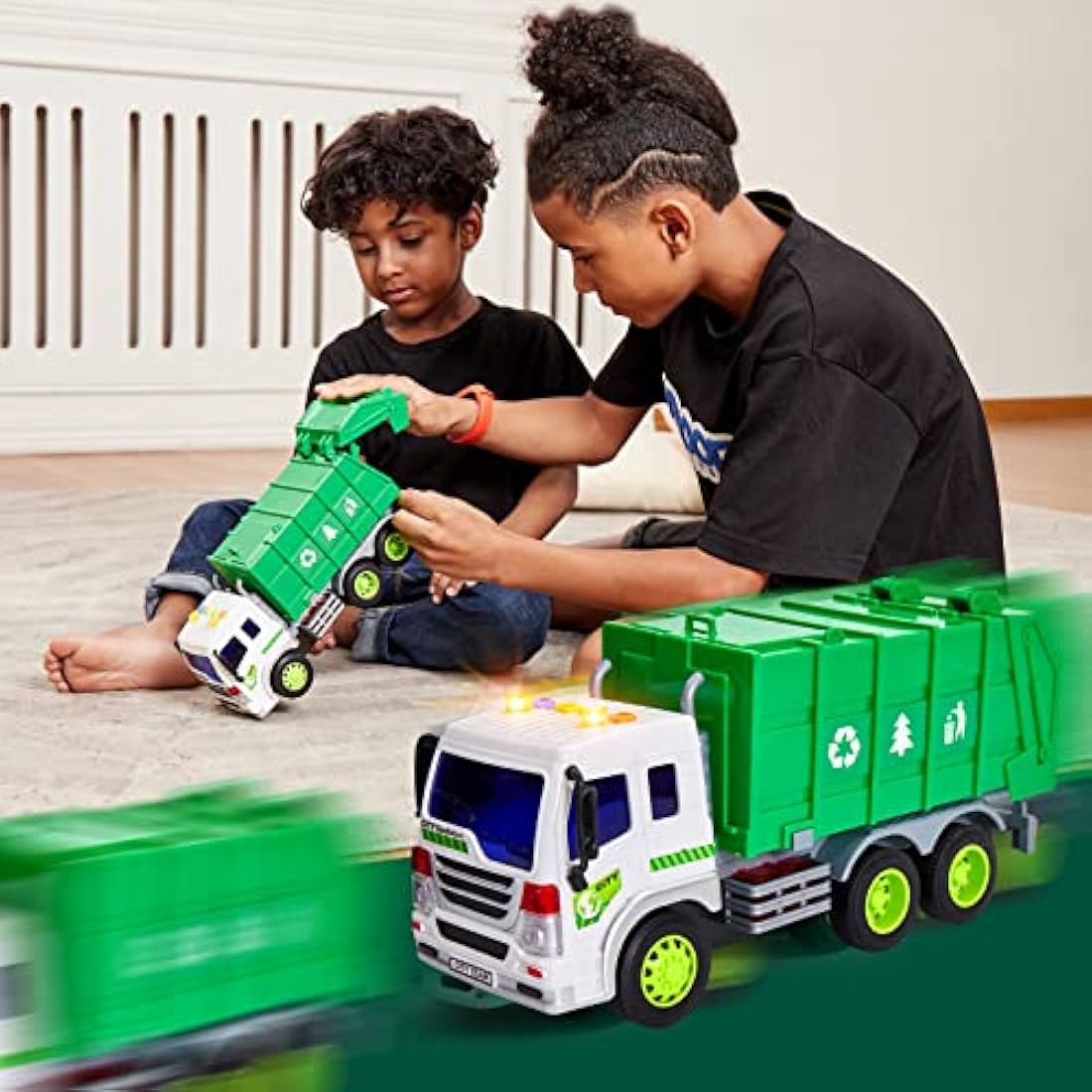 HERSITY Garbage Truck Bin Lorry Toys for 3+ Years Old Boys, Rubbish Trucks Dustcart Toy Cars with Lights and Sounds, Kids Gifts age 4 5 6 Children Girls