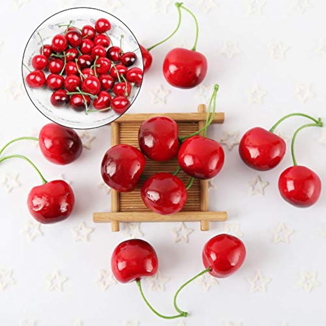 50 Pcs Fake Cherry Artificial Fruits Model Fruit Vase Filler Food Toy Fruit Model Photography for Christmas Party & Room Decoration