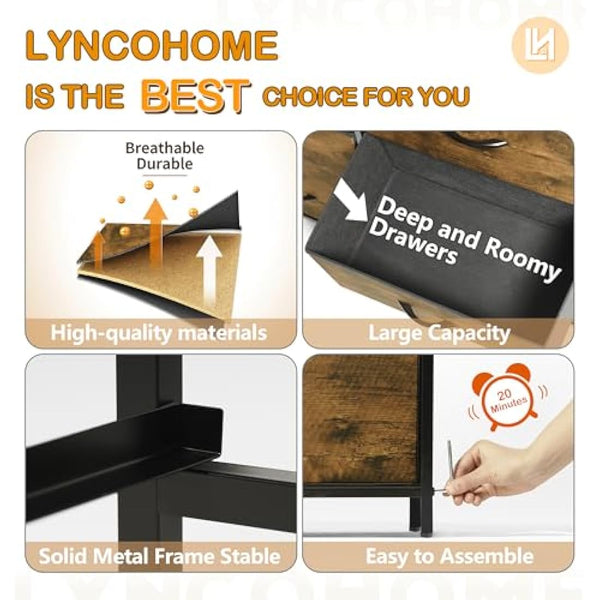 LYNCOHOME Chest of Drawers for Bedroom, 9 Drawer Fabric Dresser Storage Organizer, Wide Dresser TV Stand for Bedroom, Living Room, Entryway, Nursery