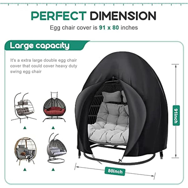 widesmile Double Egg Chair Cover 420D Oxford Fabric Outdoor Hanging Double Egg Chair Covers Waterproof Anti-dust Garden Wicker Cocoon Swing Chair Cover With Zipper and Drawstring 230 X 200cm