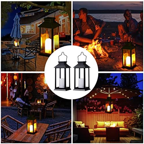 Garden Solar Lanterns Outdoor Hanging Waterproof Solar Garden Lanterns for Candles Solar Garden Lights 2 Pack (Black)