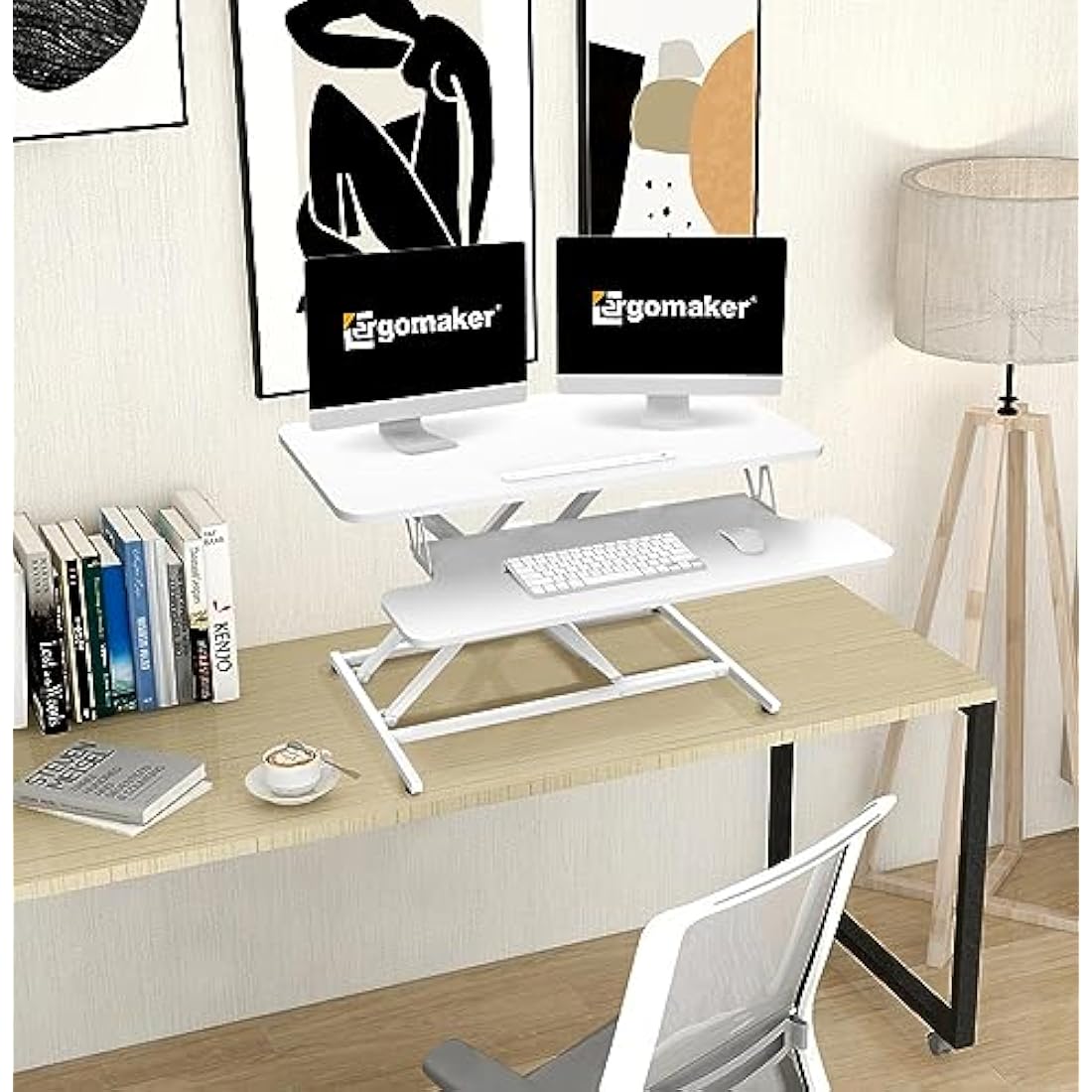 ERGOMAKER Standing Desk Converter, 36"/91cm Wide Height Adjustable Quick Sit to Stand Up Desk Riser for Dual Monitor