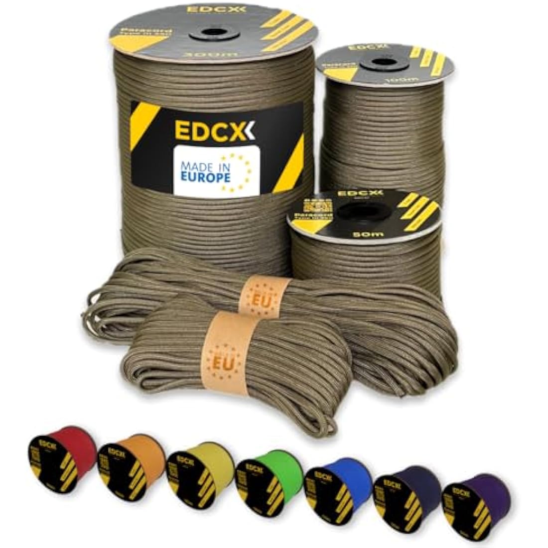 EdcX Paracord 4mm, 35+ Solid Colors (10m, 15m, 30m, 50m, 100m, 300m) | Ideal for Crafting, DIY, Camping, Survival, Outdoor | 100% Nylon Rope 4mm | Tactical Cord 550 Type III