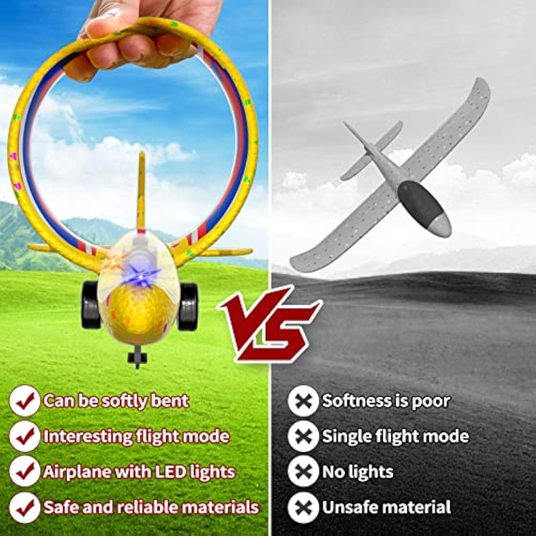 Doloowee 3 Pack Airplane Launcher Toys, 12.6 Inch LED Foam Glider Airplane Catapult, 2 Flight Modes, Outdoor Sports Flying Toys 4 5 6 7 8 9 10 11 12 Years Old Boys Girls Birthday Gifts (Red)