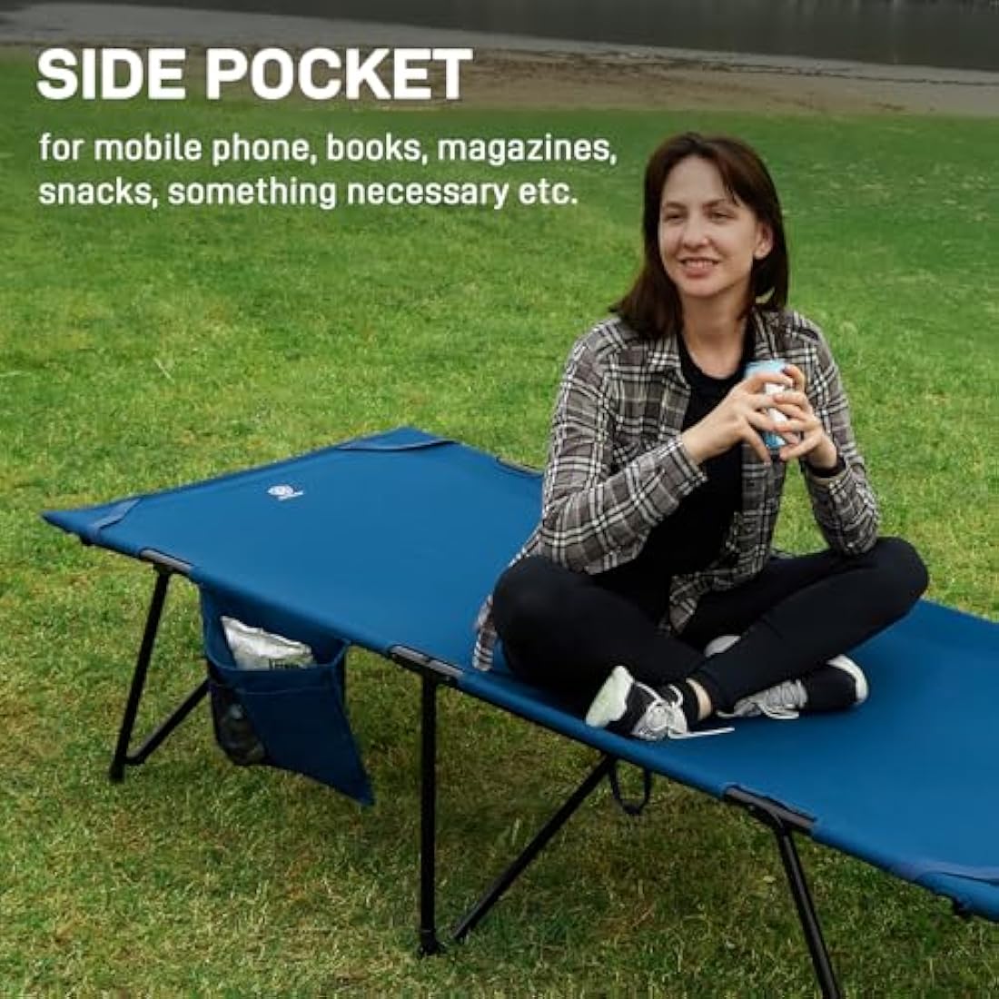 EVER ADVANCED Adult Camp Cot, Heavy Duty Folding Bed with Side Pocket, Portable Camping Bed for Outdoor Use, Loads 200KG