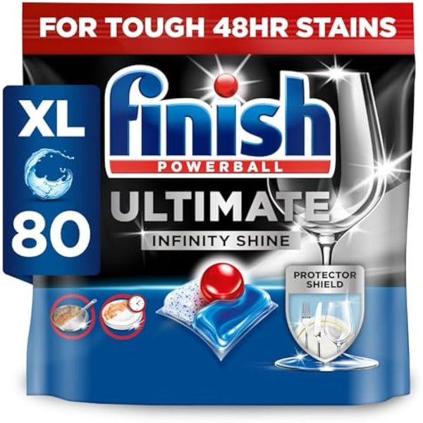 Finish Dishwasher Tablet, Ultimate Infinity Shine, 80 Tablets, Fresh Scent, Clean and Shine Detergent Tabs, Tough on Grease Stains, Effective for Short Eco Cycle