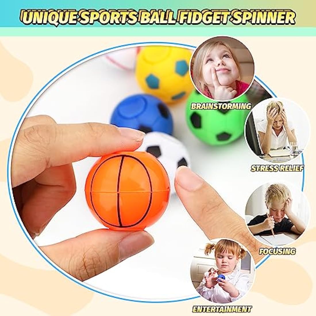 Football Fidget Spinner for Kids Adults, Mini Balls Party Favors Supplies Stress Relief Toys, Goodie Bag Stuffers Treasure Box Gift for Classroom Prizes Birthday Christmas Halloween (36PCS)