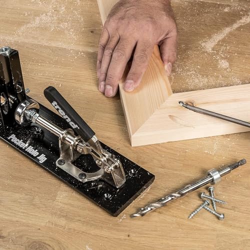 Trend Pocket Hole Jig Pro Kit with Pocket Hole Jig, Support Rods & End Stops, Face Clamp, HSS Drill Bit & Depth Collar, Square Drive Bits, 100 Screws & Storage Case, PH/JIG/AK , 12.7-38mm
