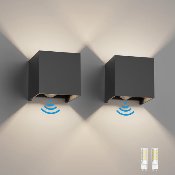 Klighten 2PCS Outdoor Wall Light with Motion Sensor, Waterproof IP54 Outside Wall Lamps with Sensor, Adjustable Beam Angle, Natural White 4000K, Dark