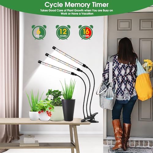wolezek Grow Light, 2 Pack 6000K Full Spectrum Grow Lights for Indoor Plants, LED Plant Grow Lights Indoor with Clip, Auto ON & Off Timer 6/12/16H, 3 Light Modes, 5-Level Dimmable Brightness