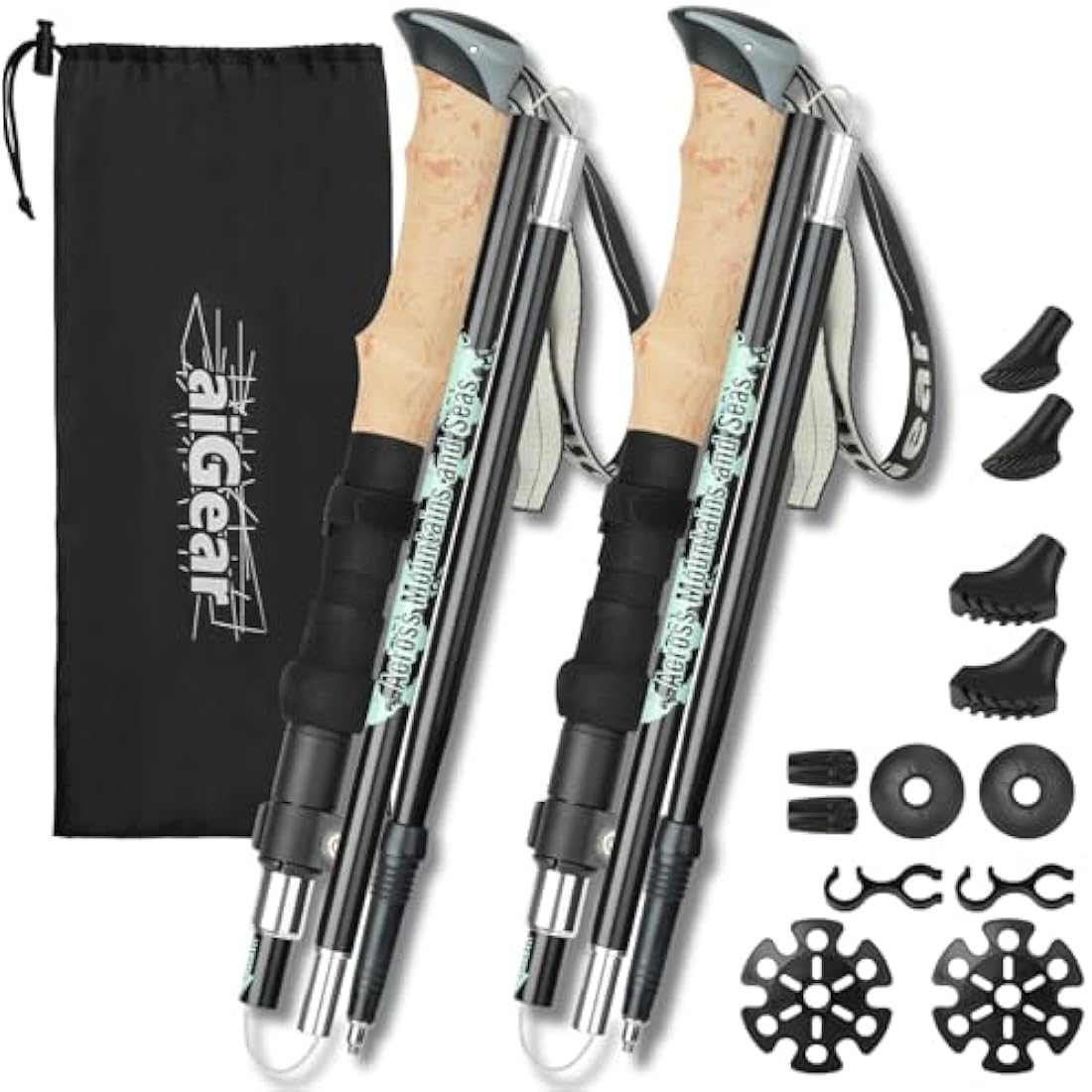 aiGear Walking Poles | 2 Pack | Collapsible Ultralight Aluminum Hiking Poles | with Quick Lock System | Perfect for Hiking Camping Mountaining Backpacking | (105-125cm)