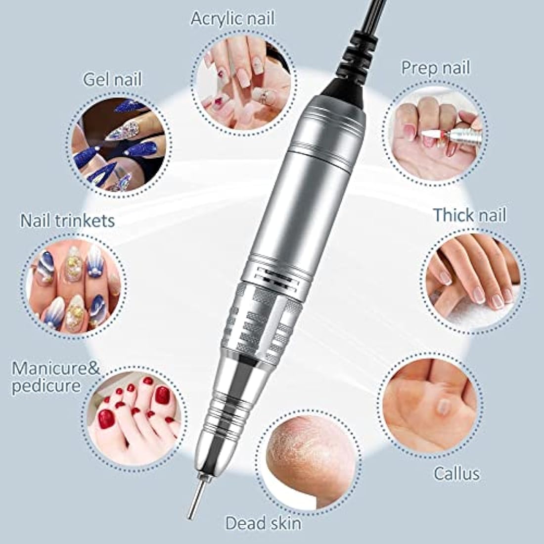 Madenia Professional Electric Nail Drill Machine with LCD Touch Screen, 35000 RPM Efile Nail File Drill for Arylic Gel Nails, E File Kit for Salon Home Manicure Use, Blue (UK-108-GY)