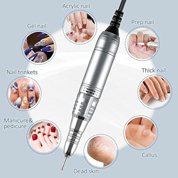 Madenia Professional Electric Nail Drill Machine with LCD Touch Screen, 35000 RPM Efile Nail File Drill for Arylic Gel Nails, E File Kit for Salon Home Manicure Use, Blue (UK-108-GY)