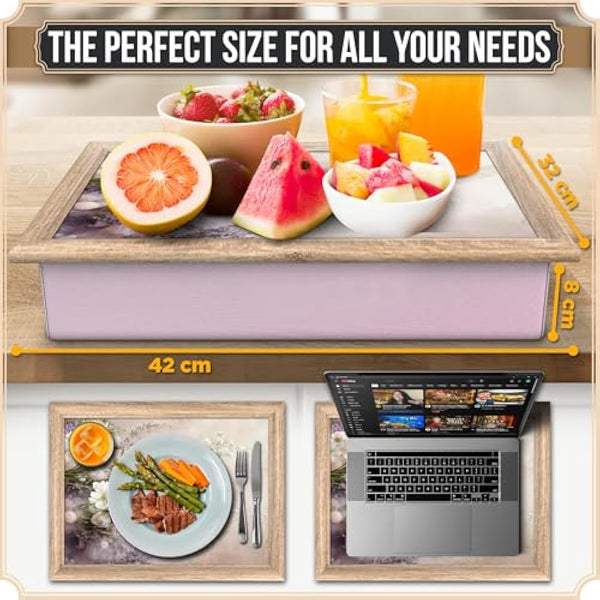 Empire Lap Tray with Bean Bag Cushion – Wooden Soft Padded Lap Tray with Cushion for Eating, Drinking & Laptop – Ideal for Breakfast, Dinner, Snacks & Work – Comfortable, Portable with Sturdy Design