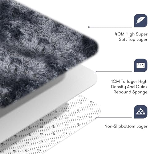 JOJOSEE Rugs Living Room, 160 x 230 cm Grey Area Rug, Anti Slip Soft Fluffy Shaggy Extra Large Floor Carpets Mat for Bedroom, Nursery Bedside (Dark