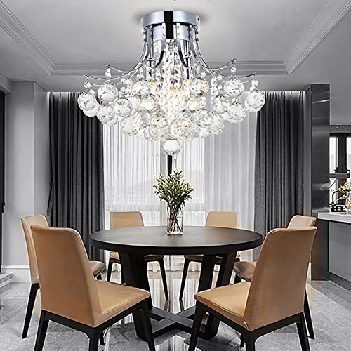 Dst Crystal Chandelier Ceiling Light, Modern Mini Flush Mount LED Chandelier Lights Chrome Pendant Lighting Fixture for Living Room, Dining Room,