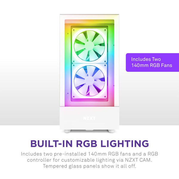 NZXT H5 Flow RGB - Compact ATX Mid-Tower PC Gaming Case - High Airflow - F360 RGB Core (CV) Included - 360mm Front & 240mm Top Radiator Support - Cable Management - Tempered Glass - White