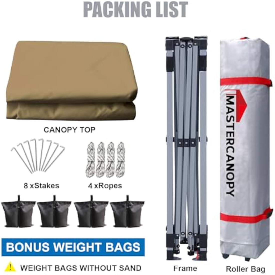 MASTERCANOPY Durable Ez Pop-up Gazebo Tent with Roller Bag (3x3M,Khaki)