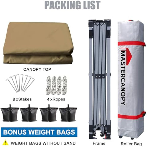 MASTERCANOPY Durable Ez Pop-up Gazebo Tent with Roller Bag (3x3M,Khaki)