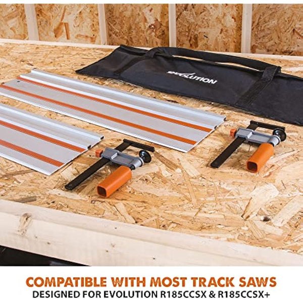 Evolution Power Tools ST1400 Circular Saw Guide Rail/Track Fits Makita, Bosch, Festool, (Clamps and Carry Bag Included), 2-Piece Track (700mm x 2) 1400 mm
