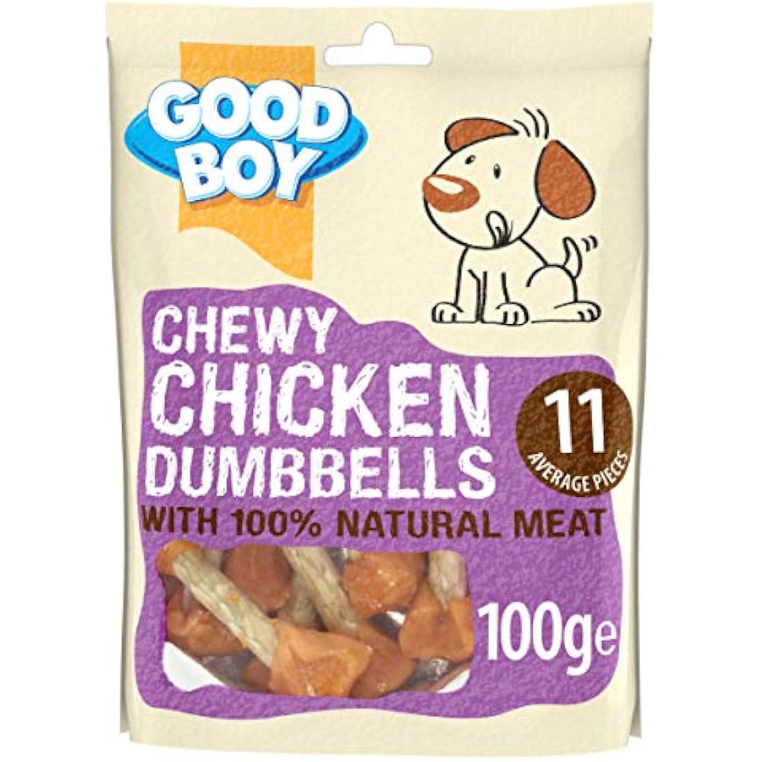 Good Boy - Chewy Chicken Dumbbells - Dog Treats - Made with 100% Natural Chicken Breast Meat - 100 g ℮ - Low Fat Dog Treats - Case of 8