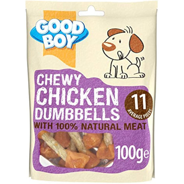 Good Boy - Chewy Chicken Dumbbells - Dog Treats - Made with 100% Natural Chicken Breast Meat - 100 g ℮ - Low Fat Dog Treats - Case of 8