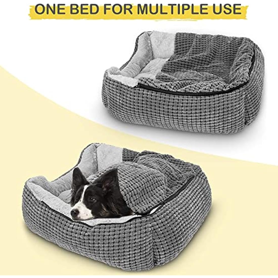 JOEJOY Rectangle XL Dog Bed Warm Hooded Dog Bed, Luxury Super Soft Pet Cave Bed Washable, Fits Up To 20/30/40/60lbs Pets