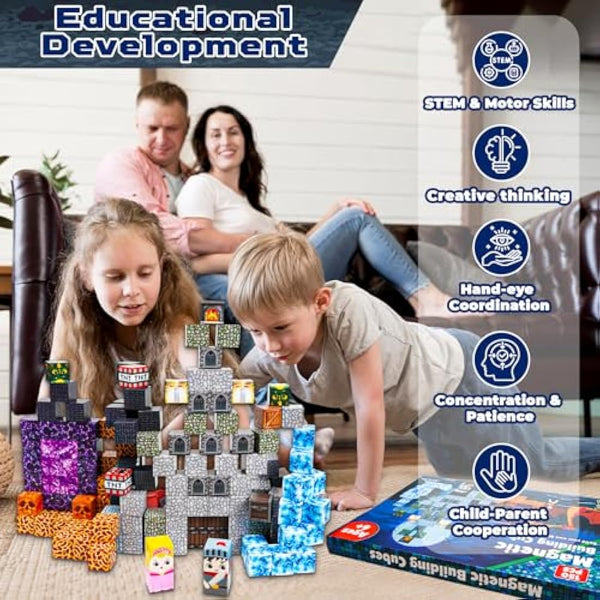 GraceDuck Magnetic Blocks - 150 PCS Build Magnetic Dark Castle Sword Domain World - Construction Cube Toys - STEM Montessori Sensory Toys for Toddlers Ages 3+ for Boy & Girl