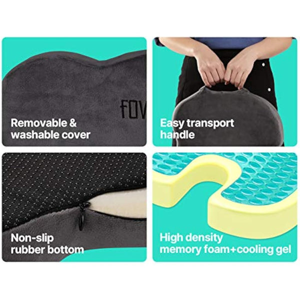 foverhom Gel Seat Cushion for Long Sitting,Office Chair Cushion for Tailbone Pain Relief,Non Slip Orthopedic 50 Density Slow Rebound Memory Foam Car Seat Cushion with Handle and Concealed Zipper