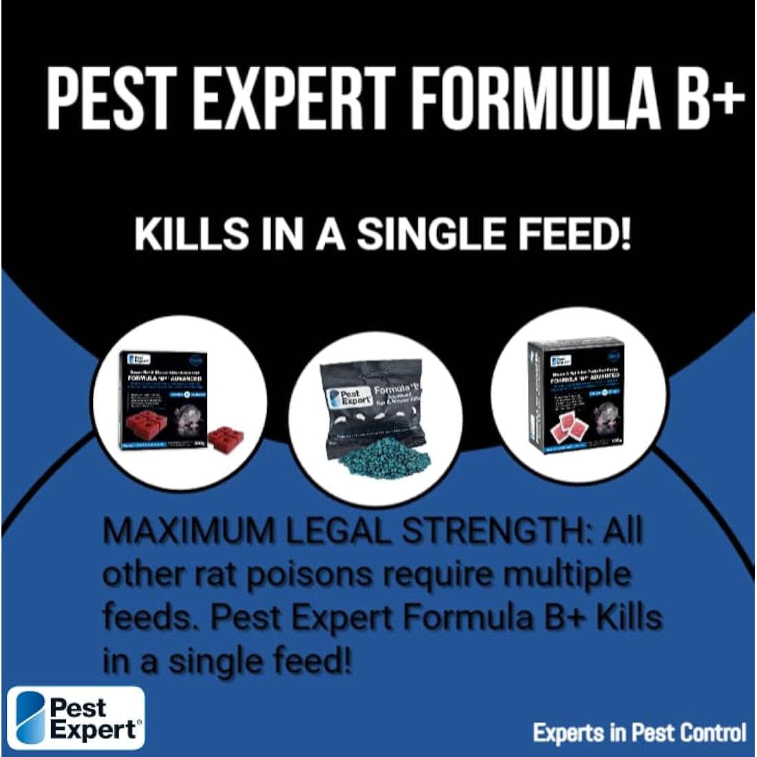 Pest Expert Formula 'B+' Advanced Rat & Mouse Killer Poison Bait Blocks Super Strength 600g (2 x 300g) - Premium Single Feed Brodifacoum, Strongest Available Online (1)