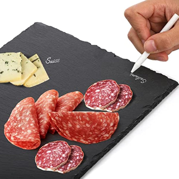 Hacaroa 6 Pieces Slate Cheese Board, 30 x 20cm Black Charcuterie Boards Natural Slate Stone Plate Tray, Gourmet Serving Platter for Meats, Fruits, Parties, Appetizers